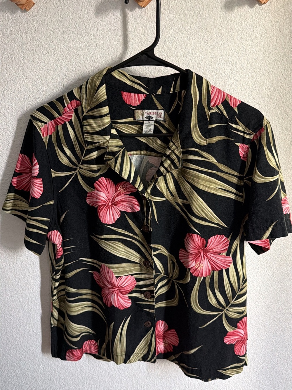 Vintage Caribbean Joe Women’s Coastal Button-Up Hawaiian Shirt - Size Large P